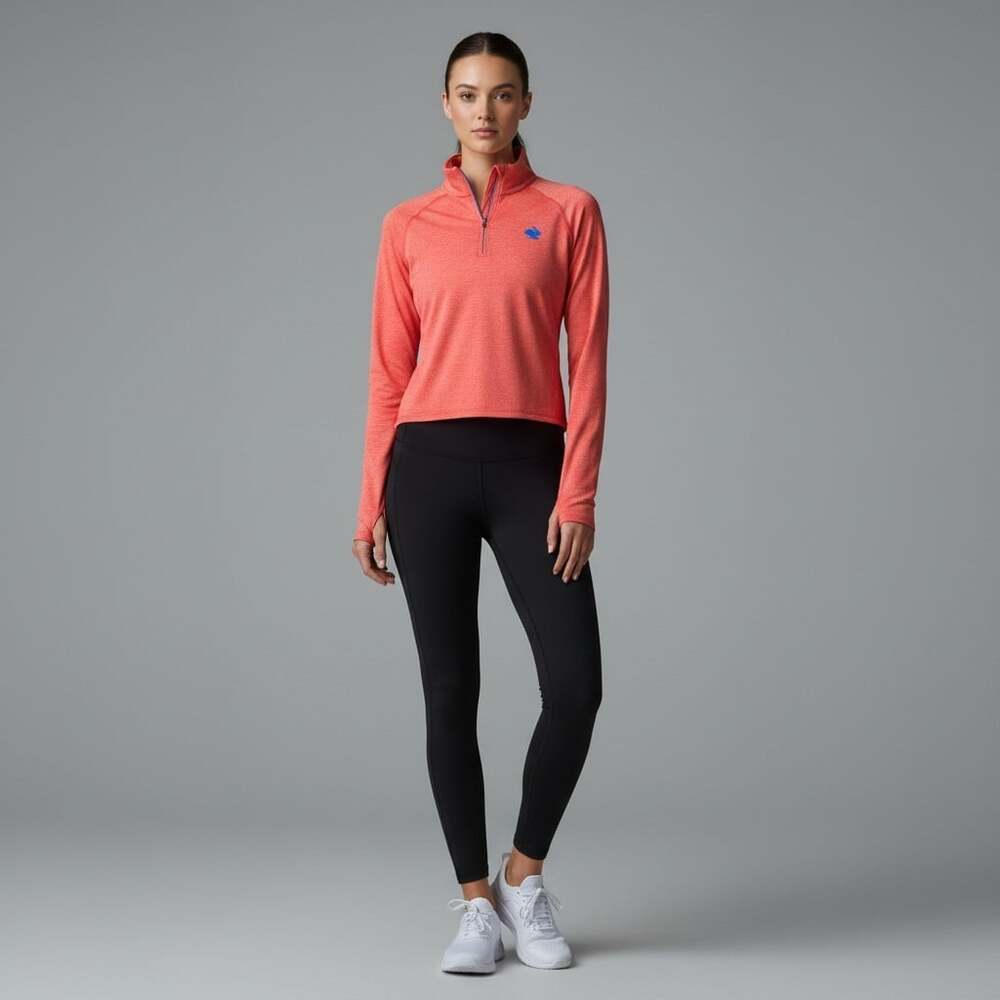 Rabbit Running Quarter Zip Pullover Heather Coral Thumbholes Long Sleeve Women M